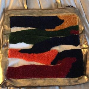 Rachel Comey gold and textile leather tote clutch